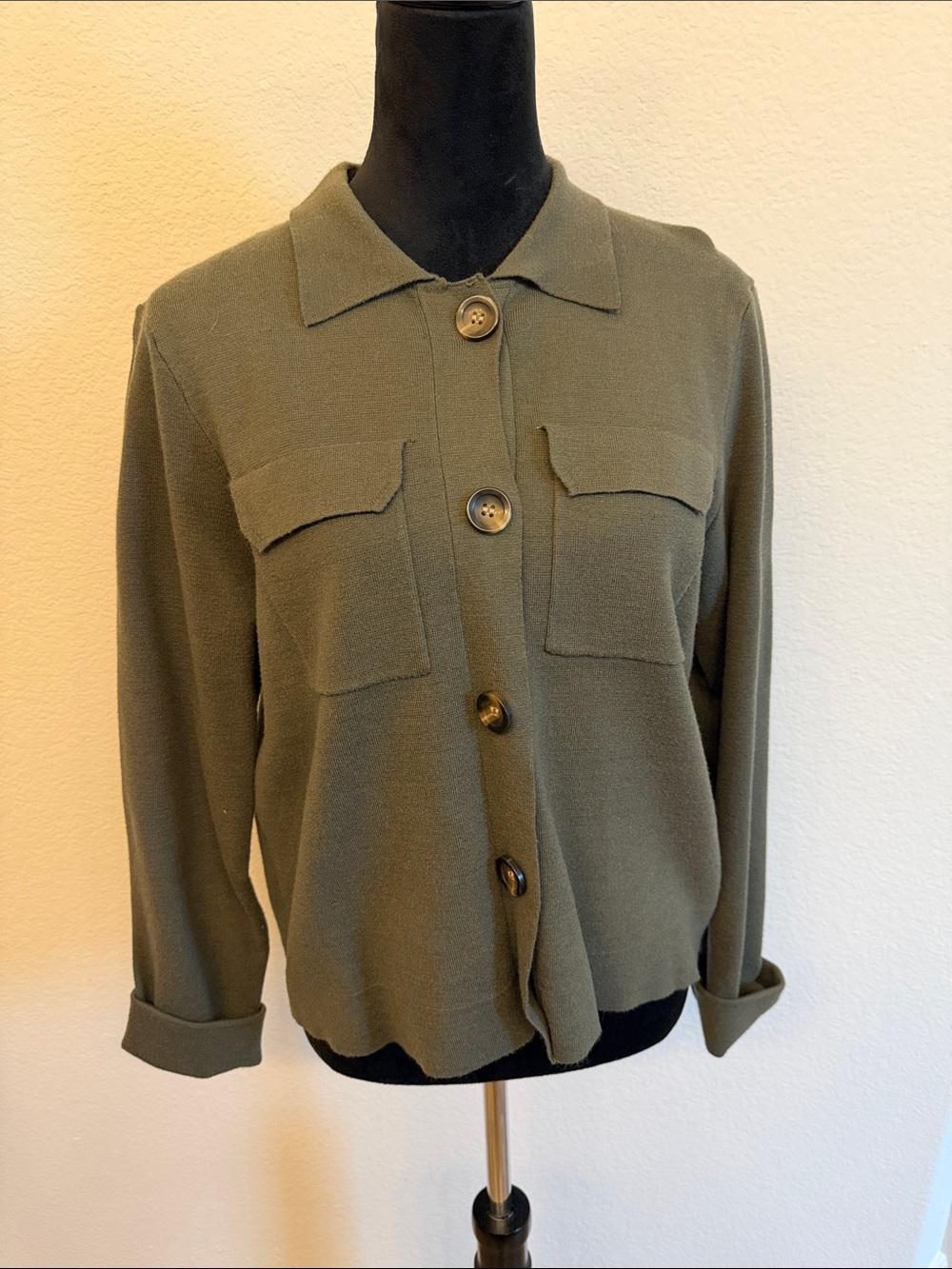 T Tahari Olive Utility Button-Front Jacket